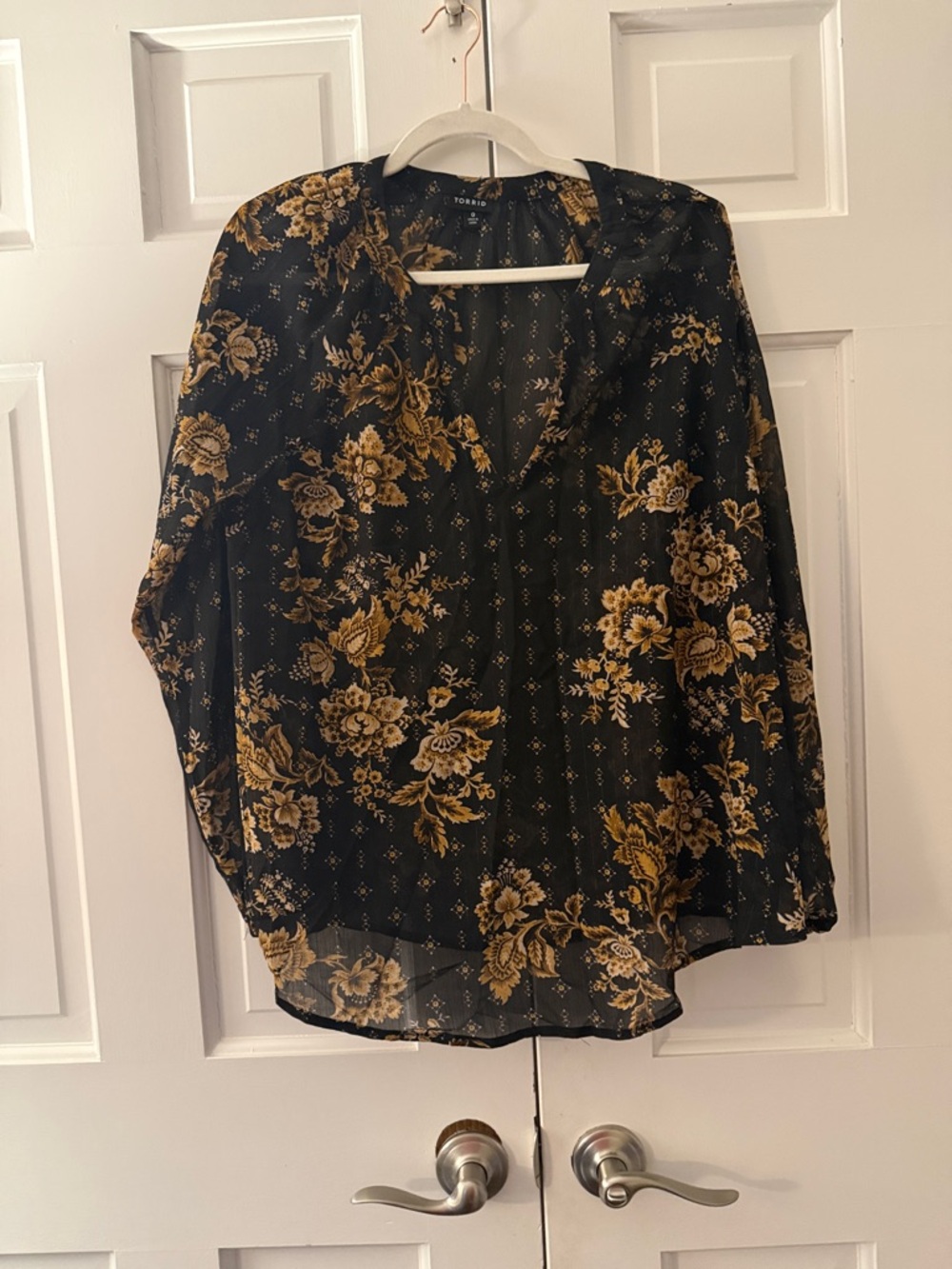 torrid Black Blouse with Gold Floral Print